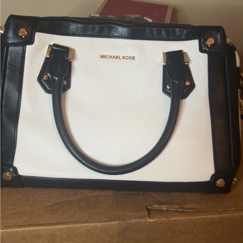 Michael Kors Black and White Leather Top-Handle Satchel